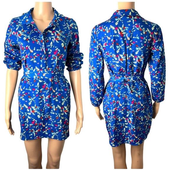 Aqua Dresses & Skirts - Aqua Collared Long Sleeve Multicolored Floral Short Shirt Dress